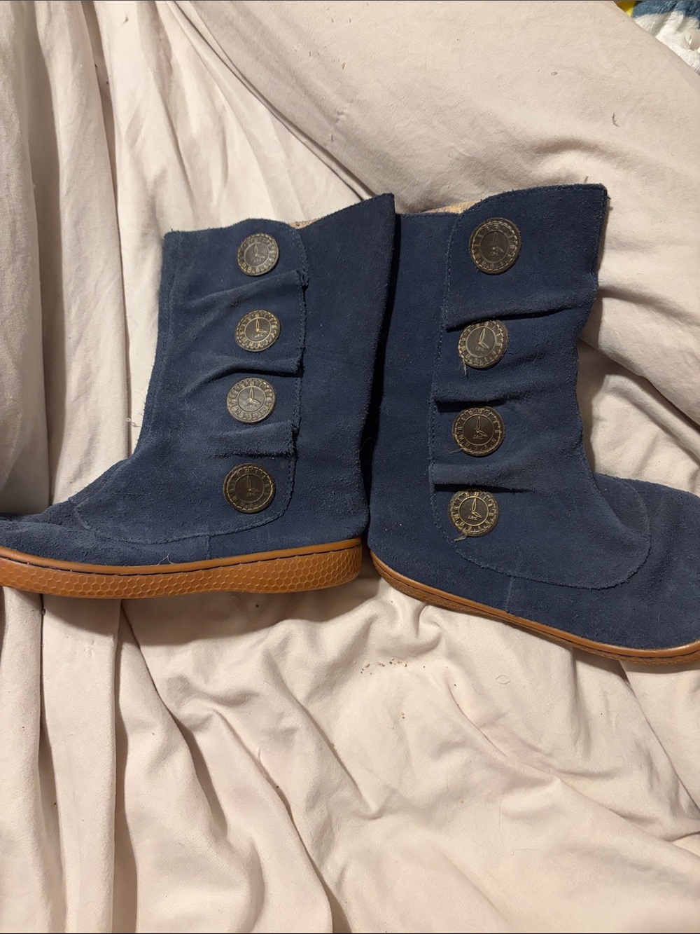 Livie & Luca Navy Suede Button-Accent Kids Boots